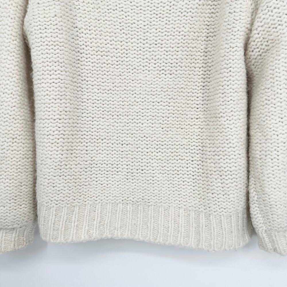 J. Crew Pointelle Pom Pom Sweater Alpaca Wool Blend Chunky Cable Knit Preppy - Picture 9 of 14